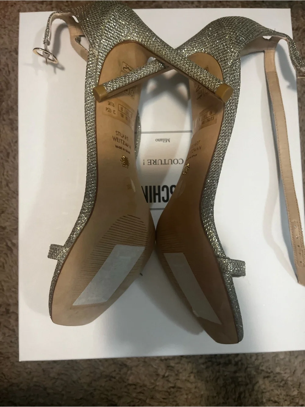 Stuart Weitzman Glitter Silver Ankle-Strap Heels
